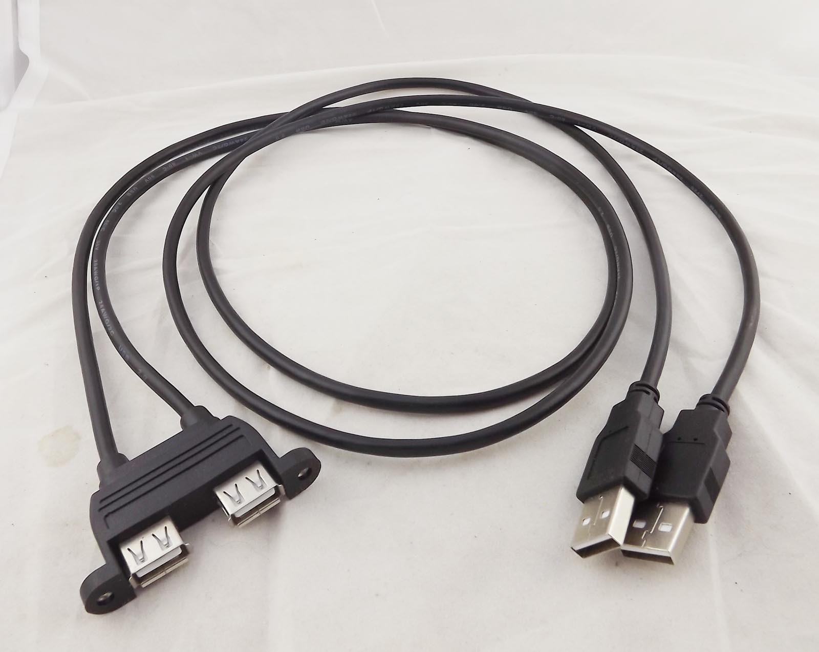 1x Dual USB 2.0 Male to Female Extension Cable with Screw Panel Mount Holes 90cm