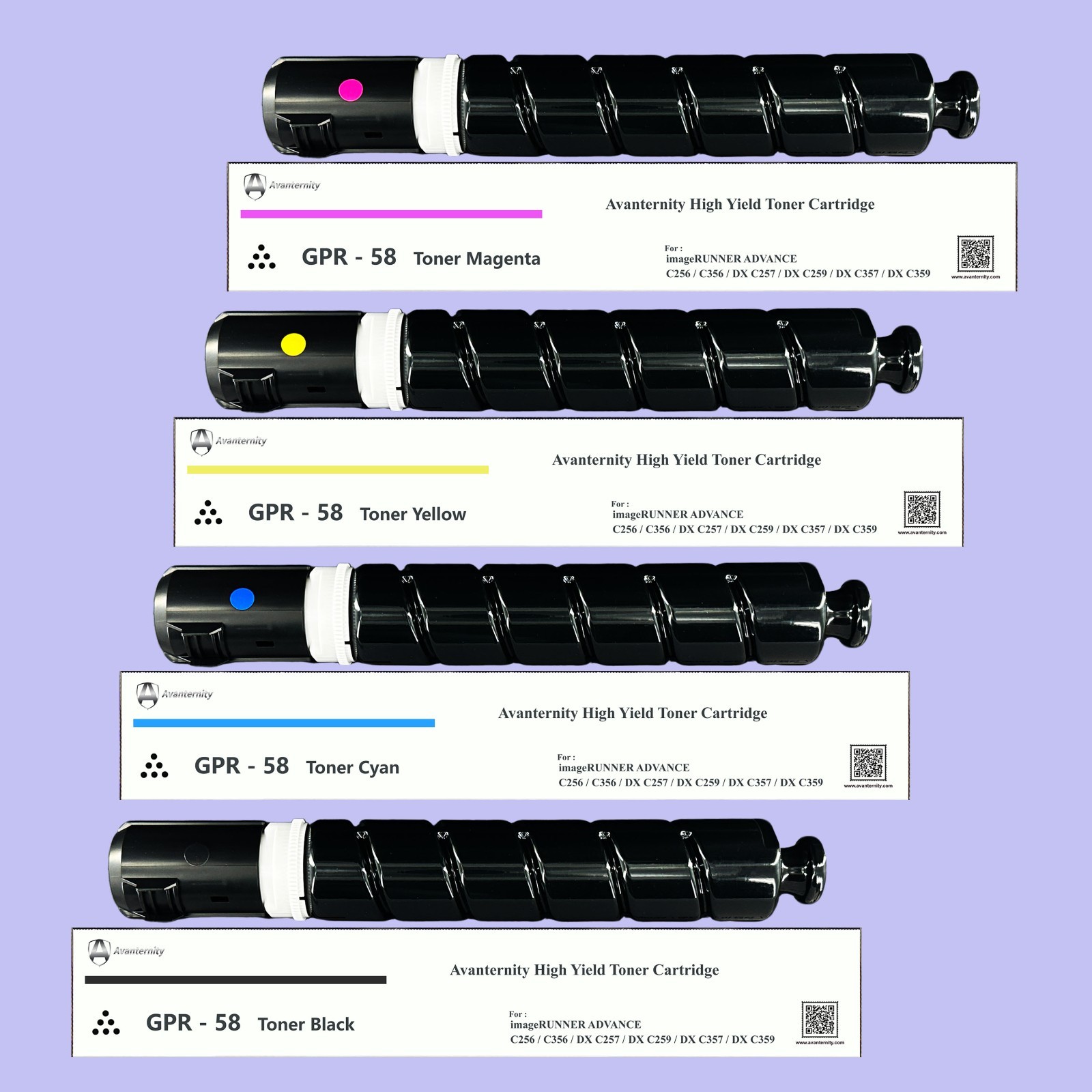 Compatible  Canon GPR-58 GPR58 Toner, Set of CMYK / 2 Packs of Black