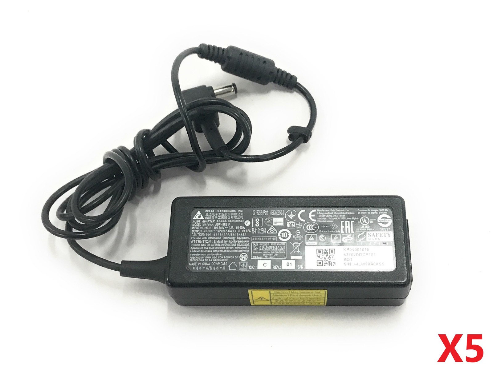 Lot of 5 Genuine Delta ADP-45E F AC Laptop Power Adapters 45W 19V 2.37A