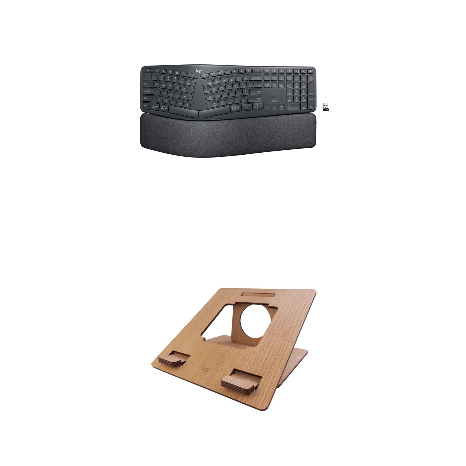 Logitech Ergonomic Workspace Bundle: ERGO K860 + Wooden Stand