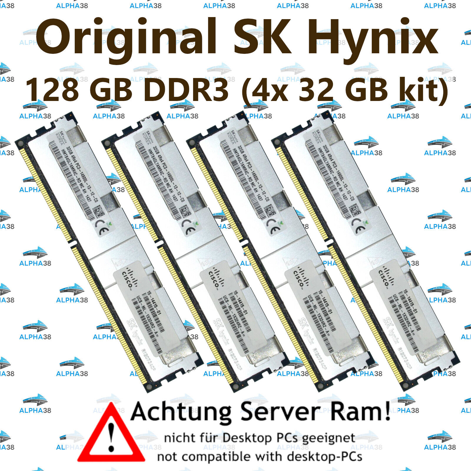 128 GB (4x 32 GB) Rdimm ECC Reg DDR3-1866 Supermicro 2U 6027TR-H70RF Server RAM
