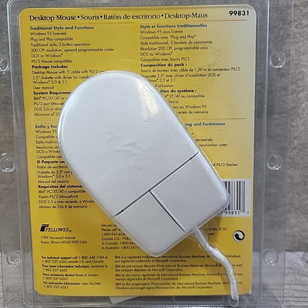 VTG 1995 Fellowes Desktop Computer Mouse Kit Serial PS/2 NOS 99831 Windows 95