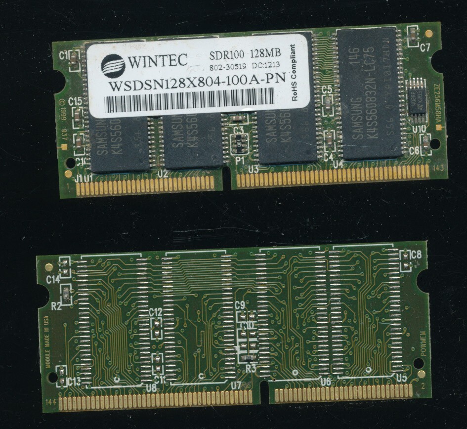 2x Wintec 128MB PC100 WSDSN128X804-100A SODIMM 144 LAPTOP MEMORY RAM Samsung