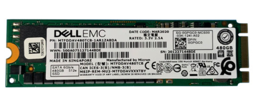 DELL Micron MTFDDAV480TCB-1AR1ZABDA 480GB M.2 2280 6.0Gbps SATA SSD PN: GPGC0