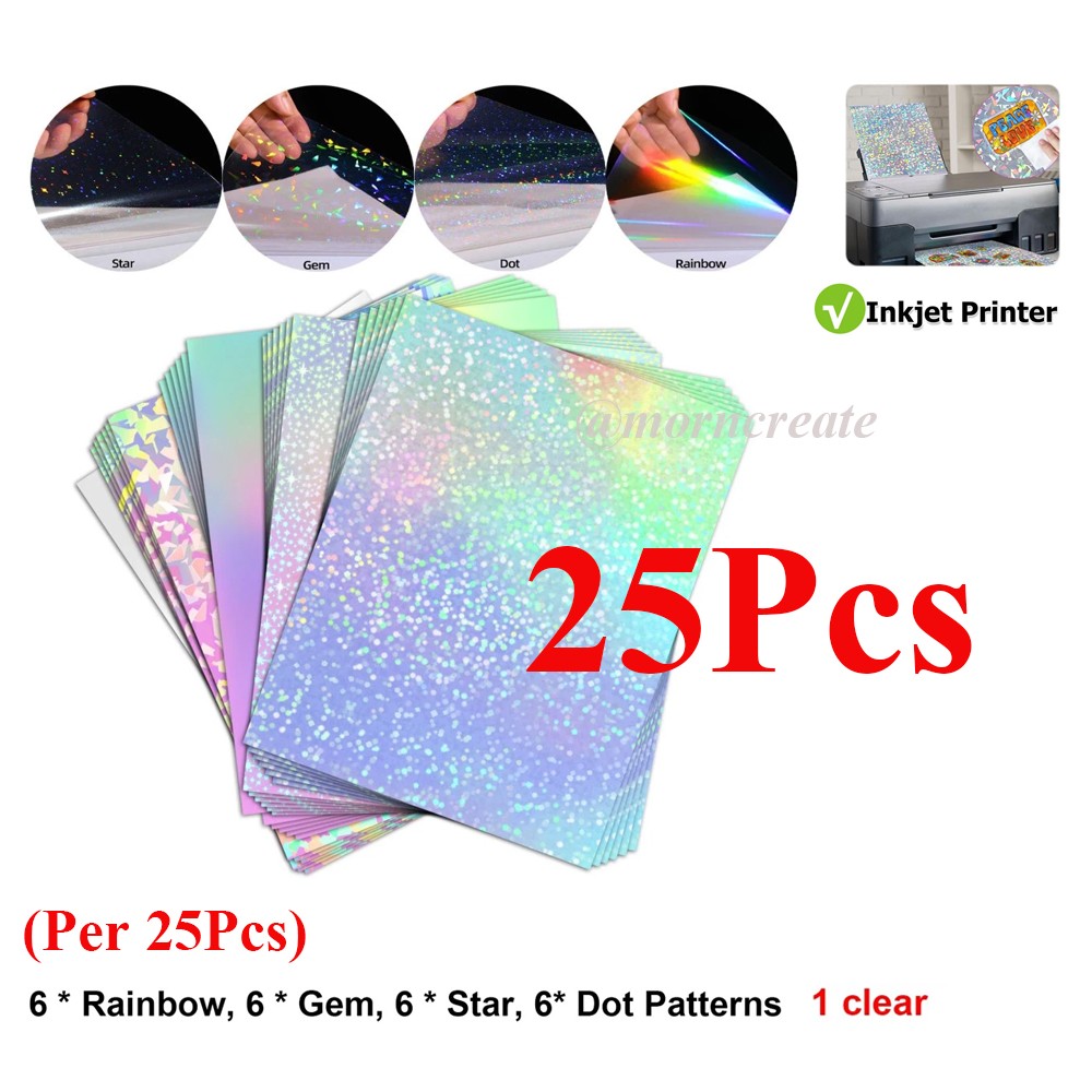 25-100Pcs Holographic Vinyl Sticker Paper Waterproof Glossy For Inkjet Printer