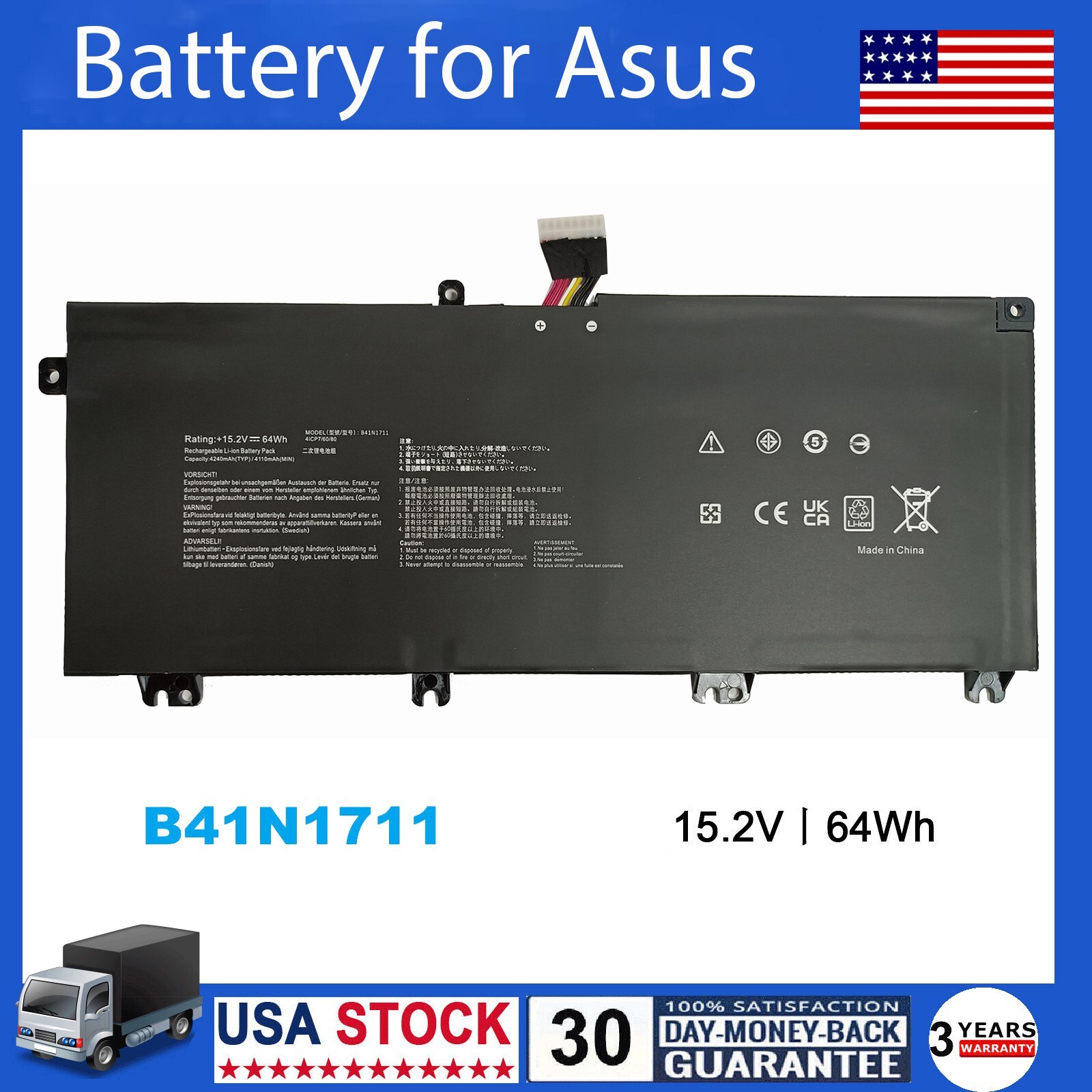 B41N1711 Battery For ASUS ROG STRIX GL503GE GL703GE GL503VM FX503 15.2V 64Wh US
