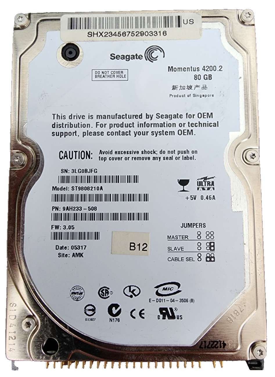 Seagate ST9808210A Momentus 4200.2 80GB 4200RPM 2.5" IDE Hard Drive Tested