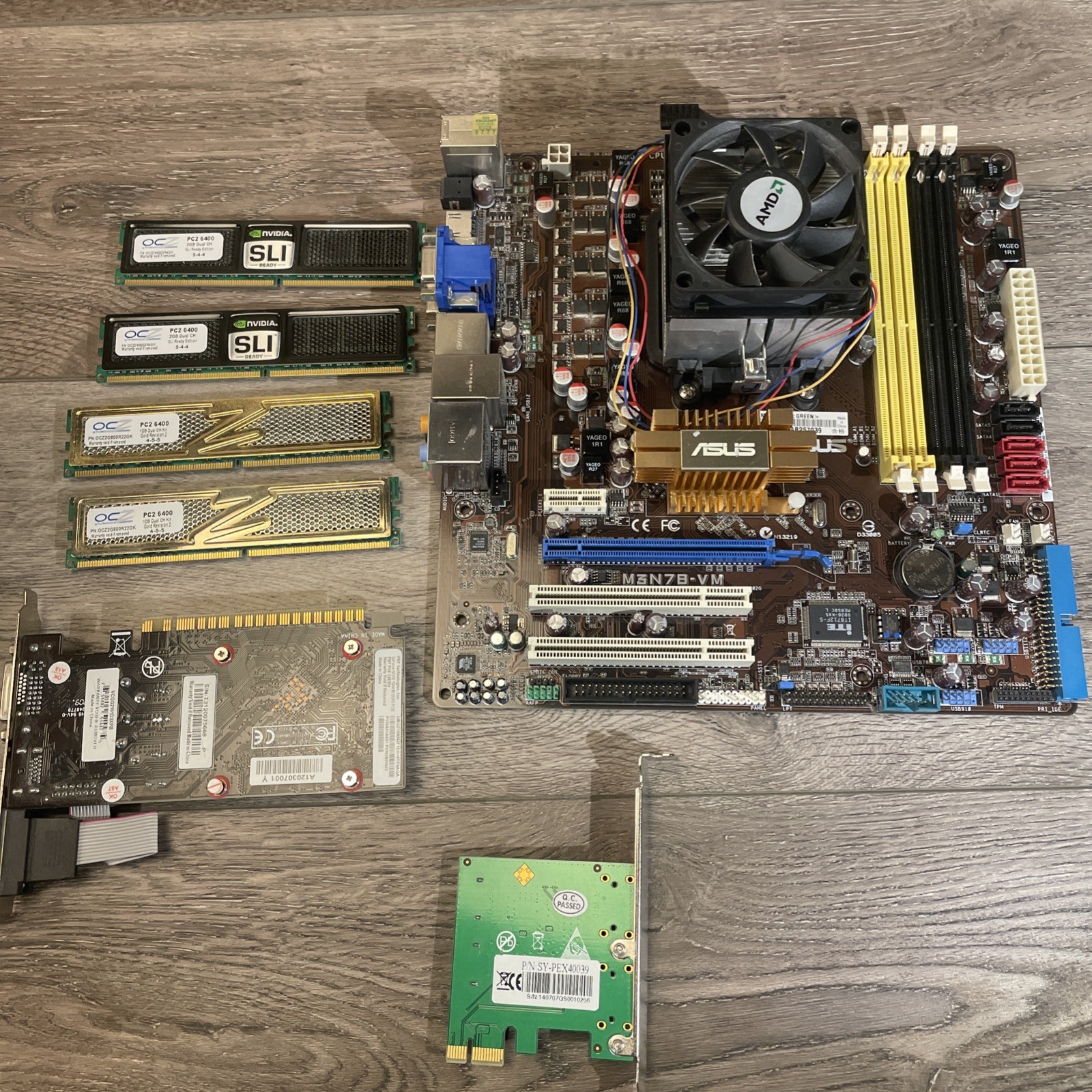 UNTESTED ASUS M3N78-VM Motherboard AMD CPU Combo 4GB OCZ Gold SLI RAM PNY Card