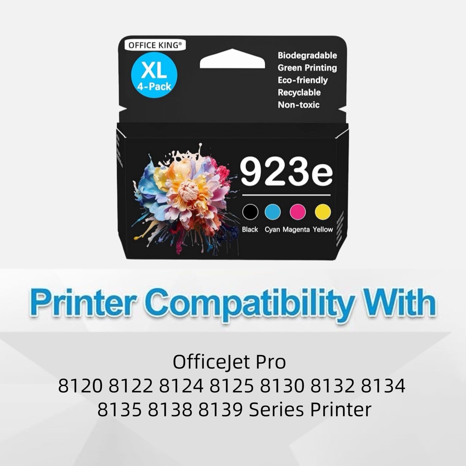 923XL 923e Black Color Ink Compatible for HP 923 OfficeJet 8120 8130 Printer LOT