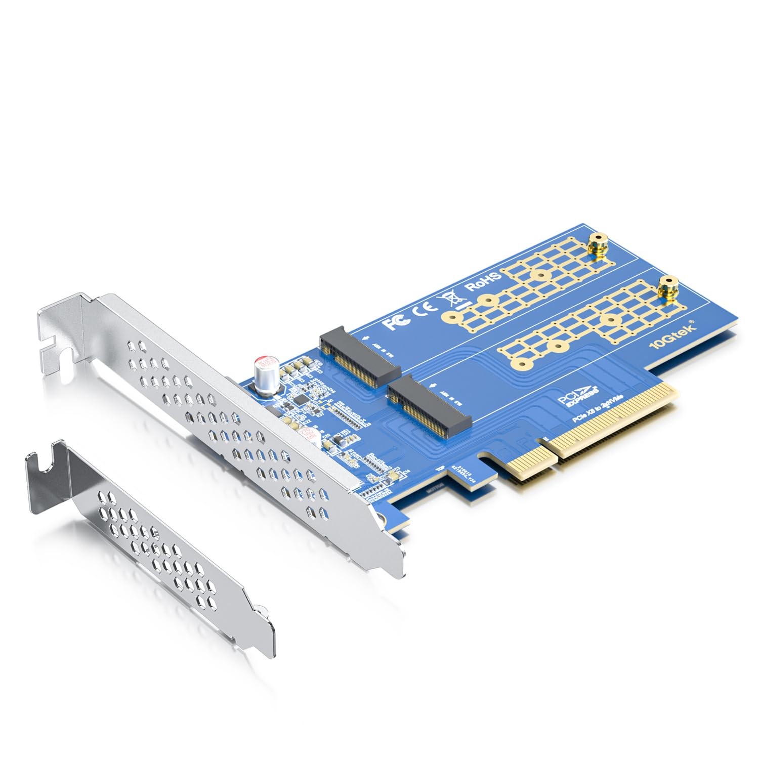 10Gtek Dual M.2 NVMe SSD Adapter Card - PCIe 3.0 x8 Slot (M-Key), Supports 2X...
