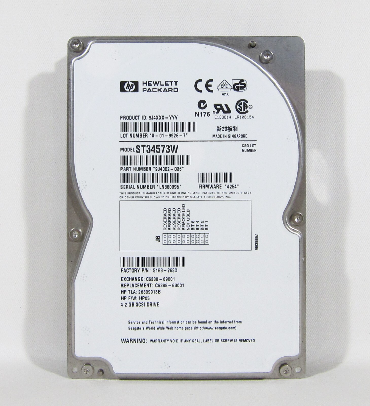HP Seagate ST34573W 4.2GB 3.5 7200RPM  SCSI 68 Pin