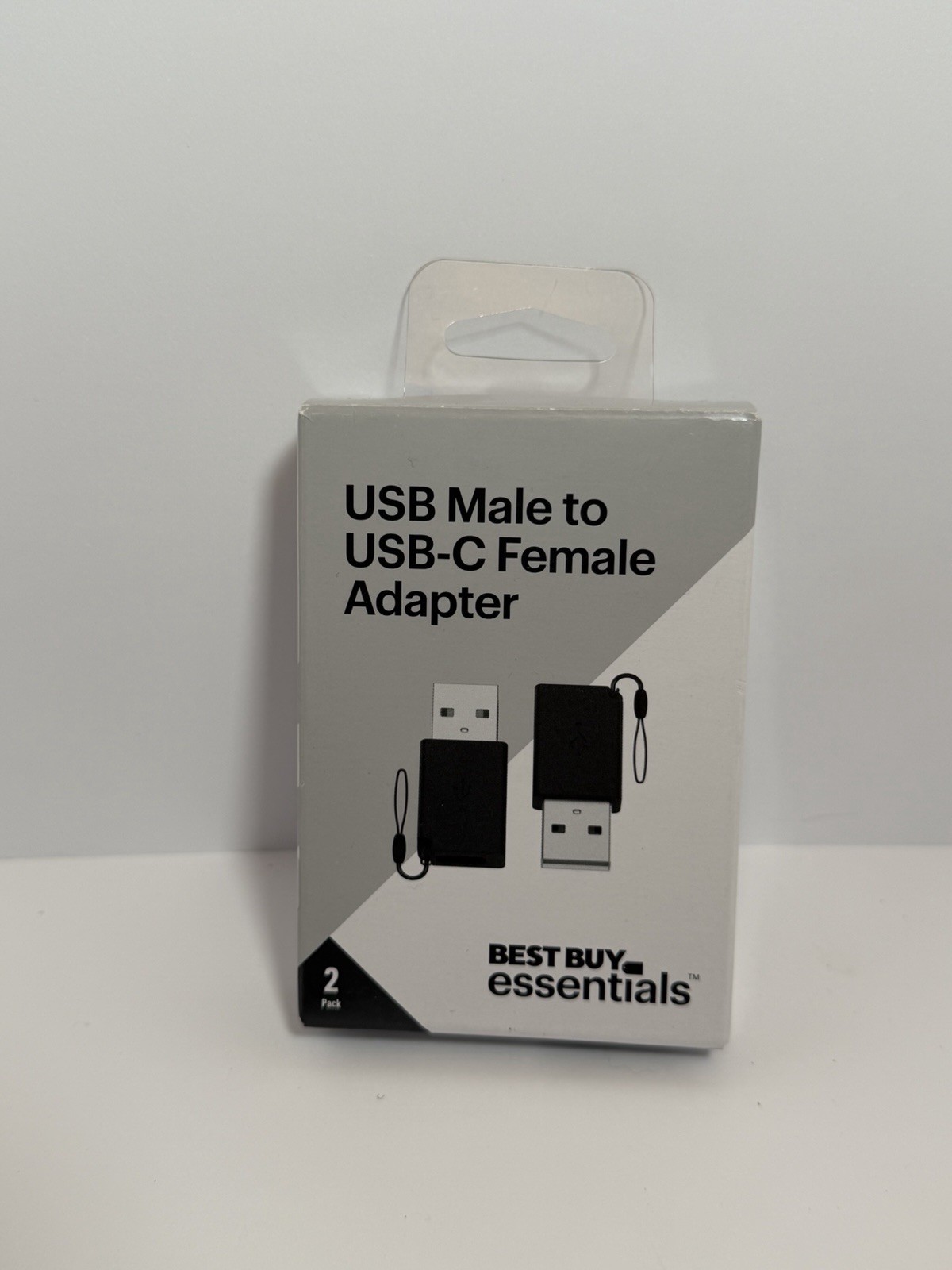 Best Buy essentials USB-A Male to USB-C Female Adapter Portable Black 2-Pack