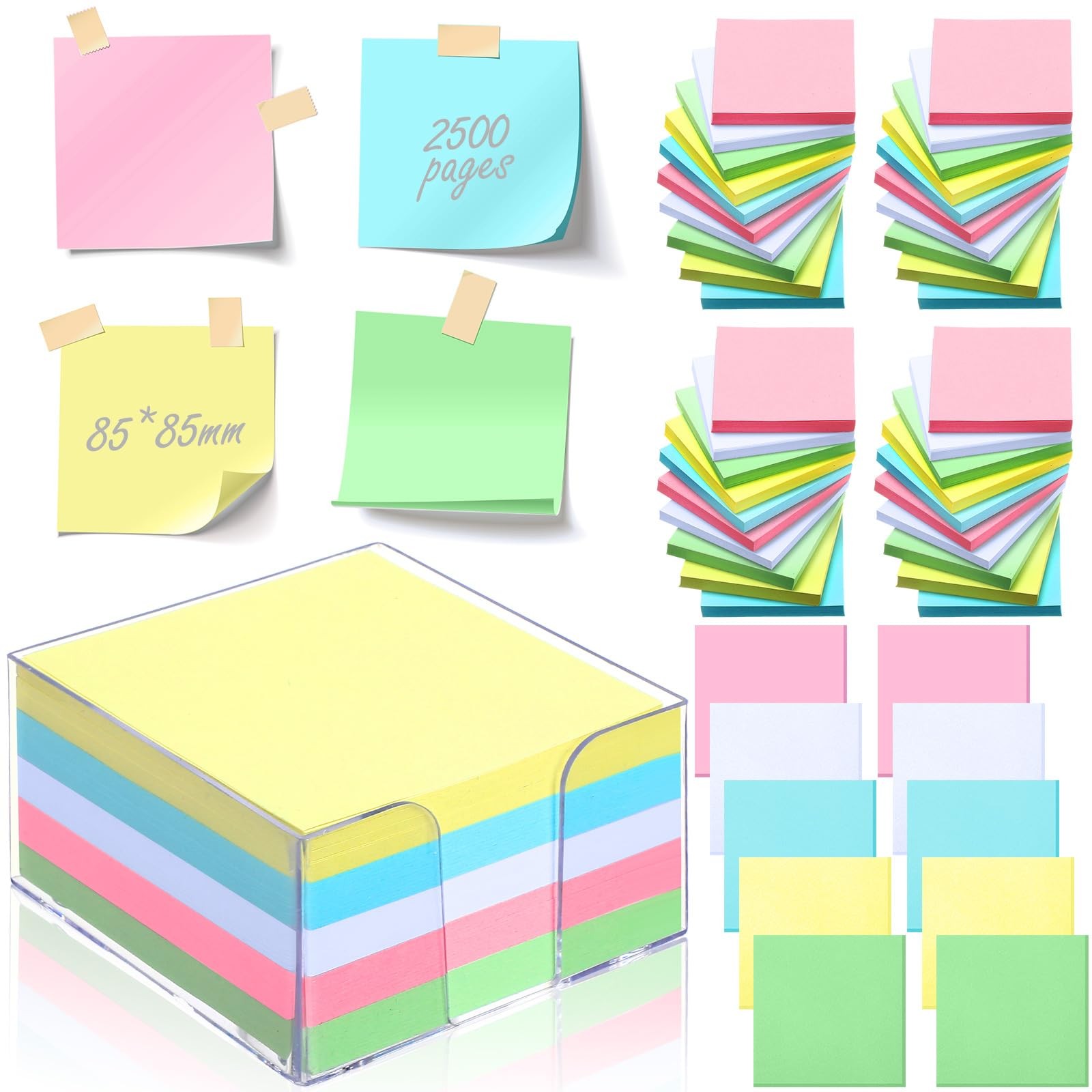 Janlaugh 2500 Sheets 3.4'' x Non Sticky Notes Memo Cube Pastel Colors