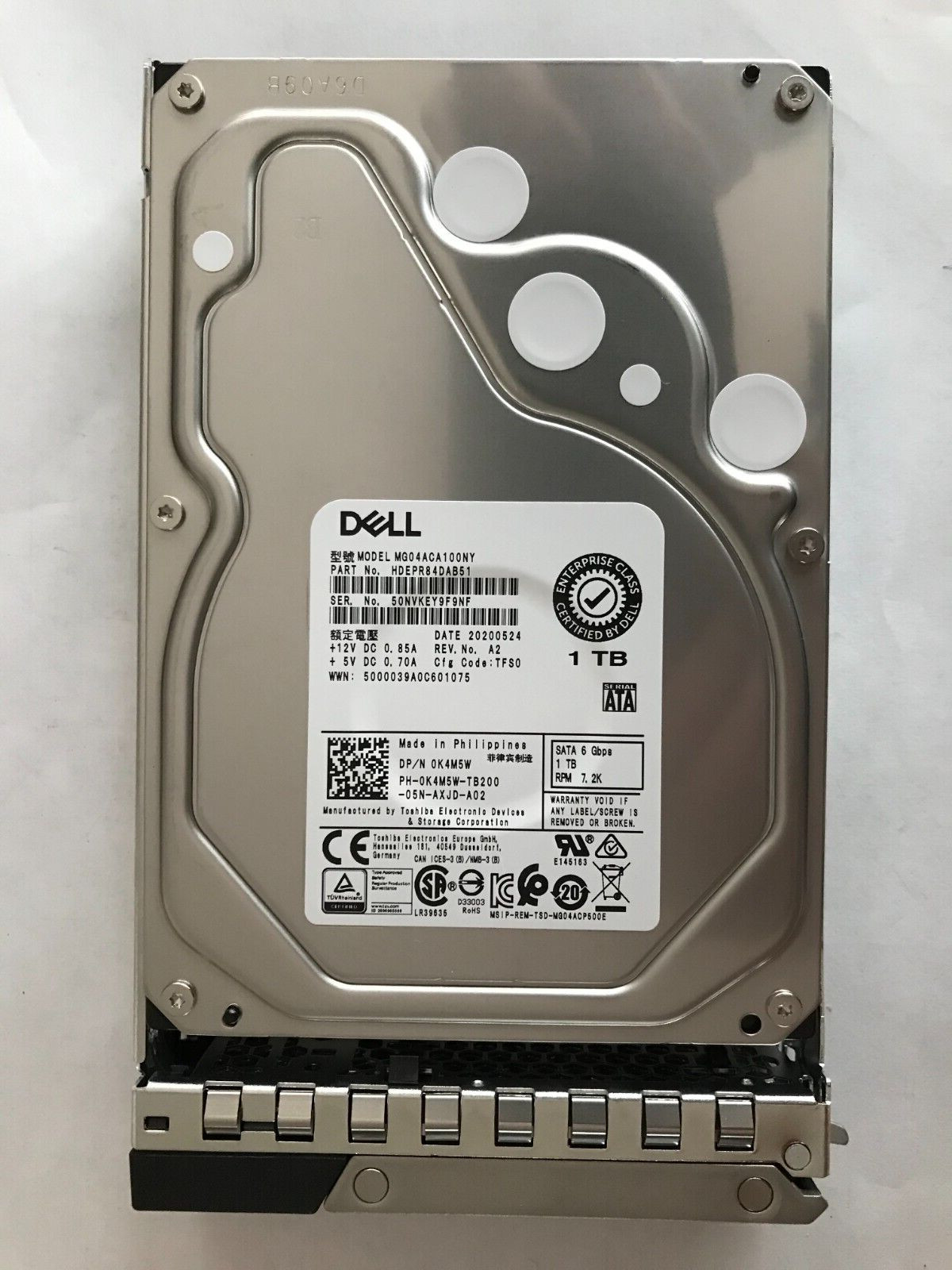 K4M5W DELL MG04ACA100NY 1TB HDD 7.2K RPM 3.5" SATA R530 T320 T420 0K4M5W R520