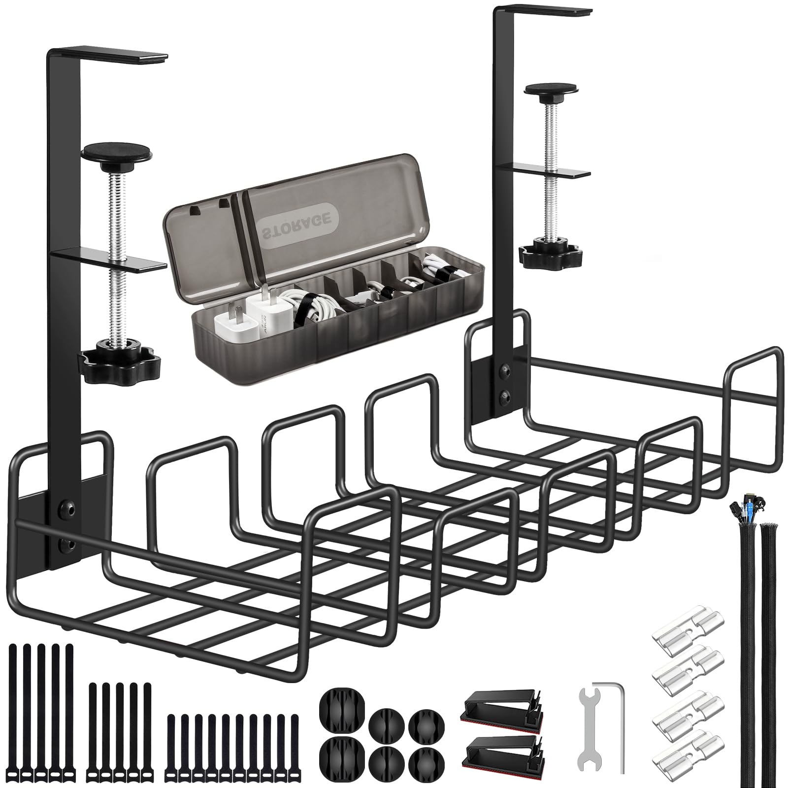 Cable Management Tray, No Drill Wire Management Rack, Office Wire Organizers ...