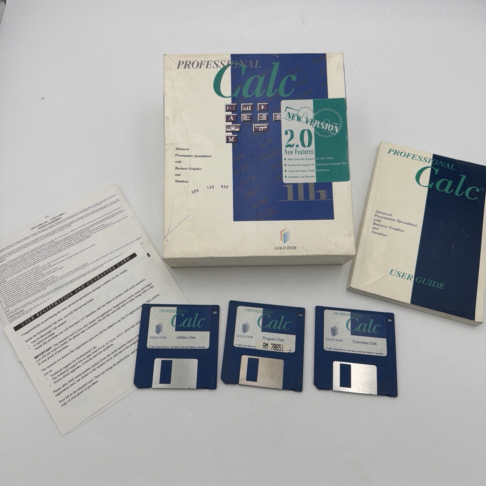 Gold Disk Professional Calc 2.0 Amiga COMPLETE Box Manual 3 Disks Spreadsheet