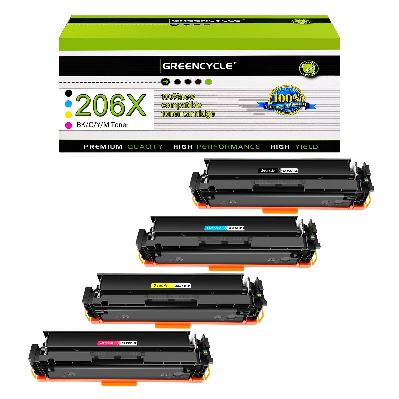 4PK W2110X 206X Color Toner Cartridge High Yield Replace HP MFP M282nw M283cdw