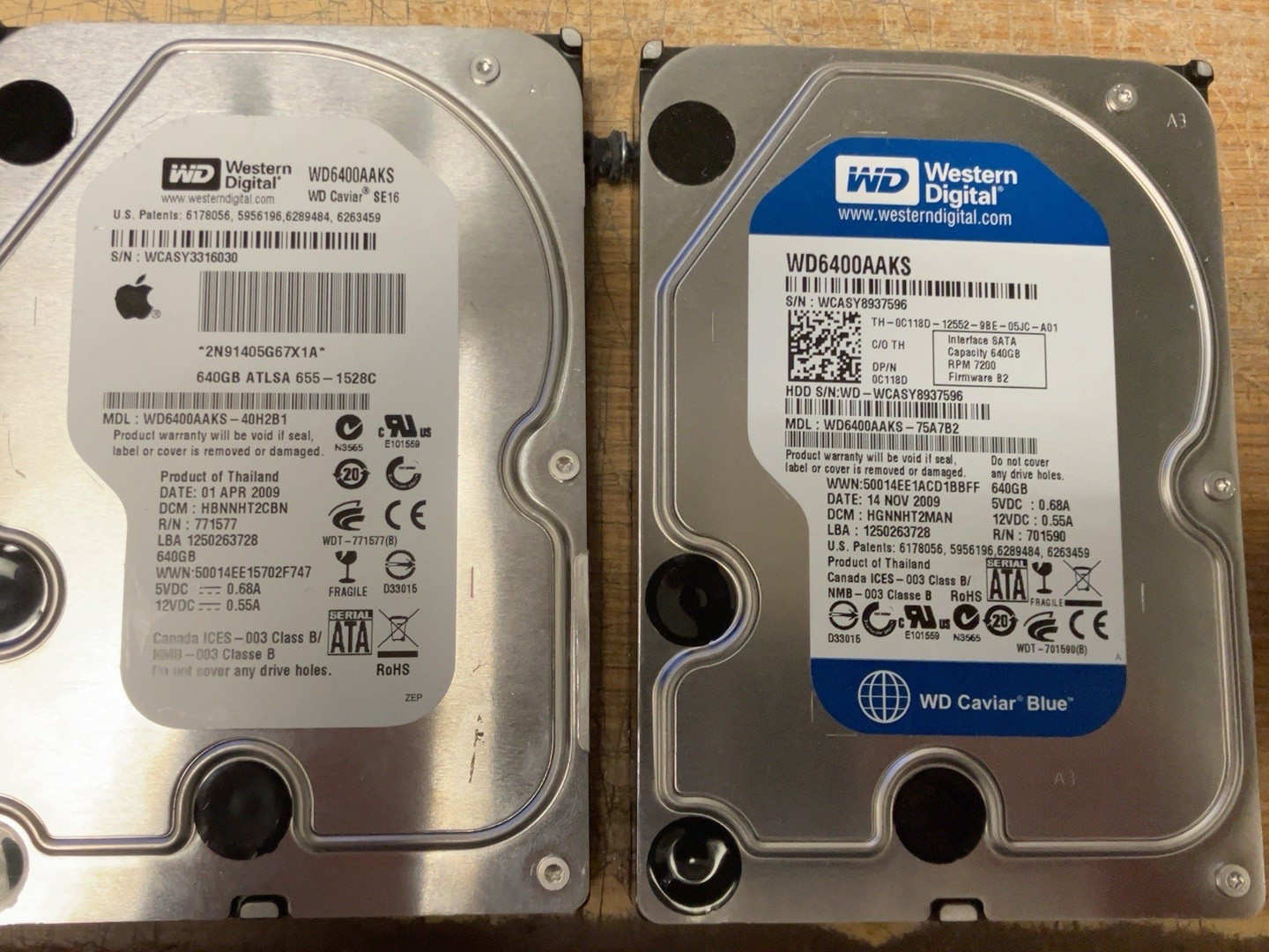 Lot 2 WD6400AAKS 640GB 3.5" SATA Desktop Hard Drives 7200RPM Tested HDD