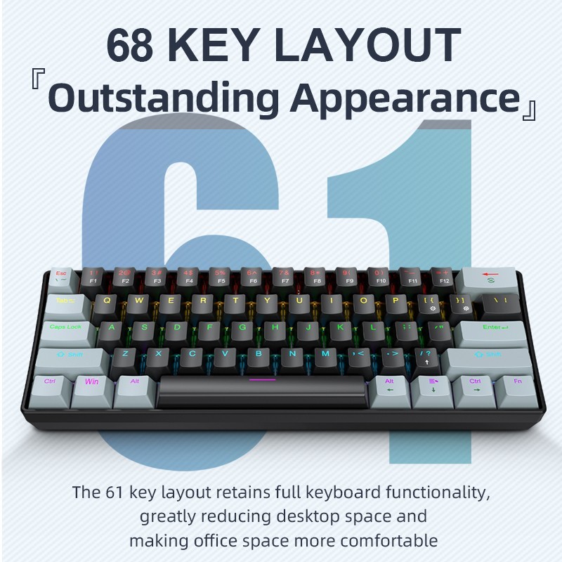 Mechanical Keyboard 60 Percent APAYADO K61 Mini Keyboard,Wired,61 Keys,Phantom