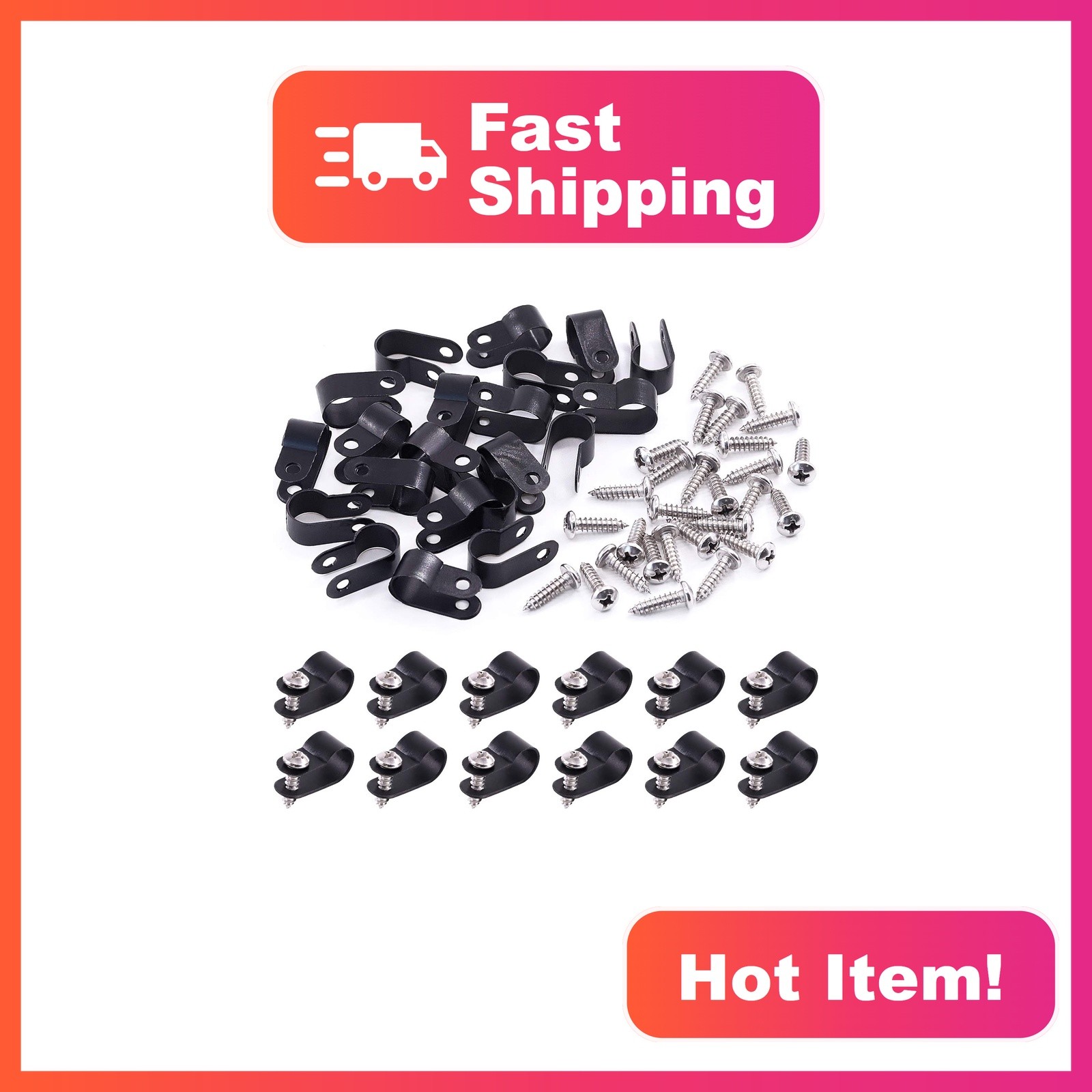 Swpeet 3/8 Inch Black Nylon Cable Clips 120 Pack