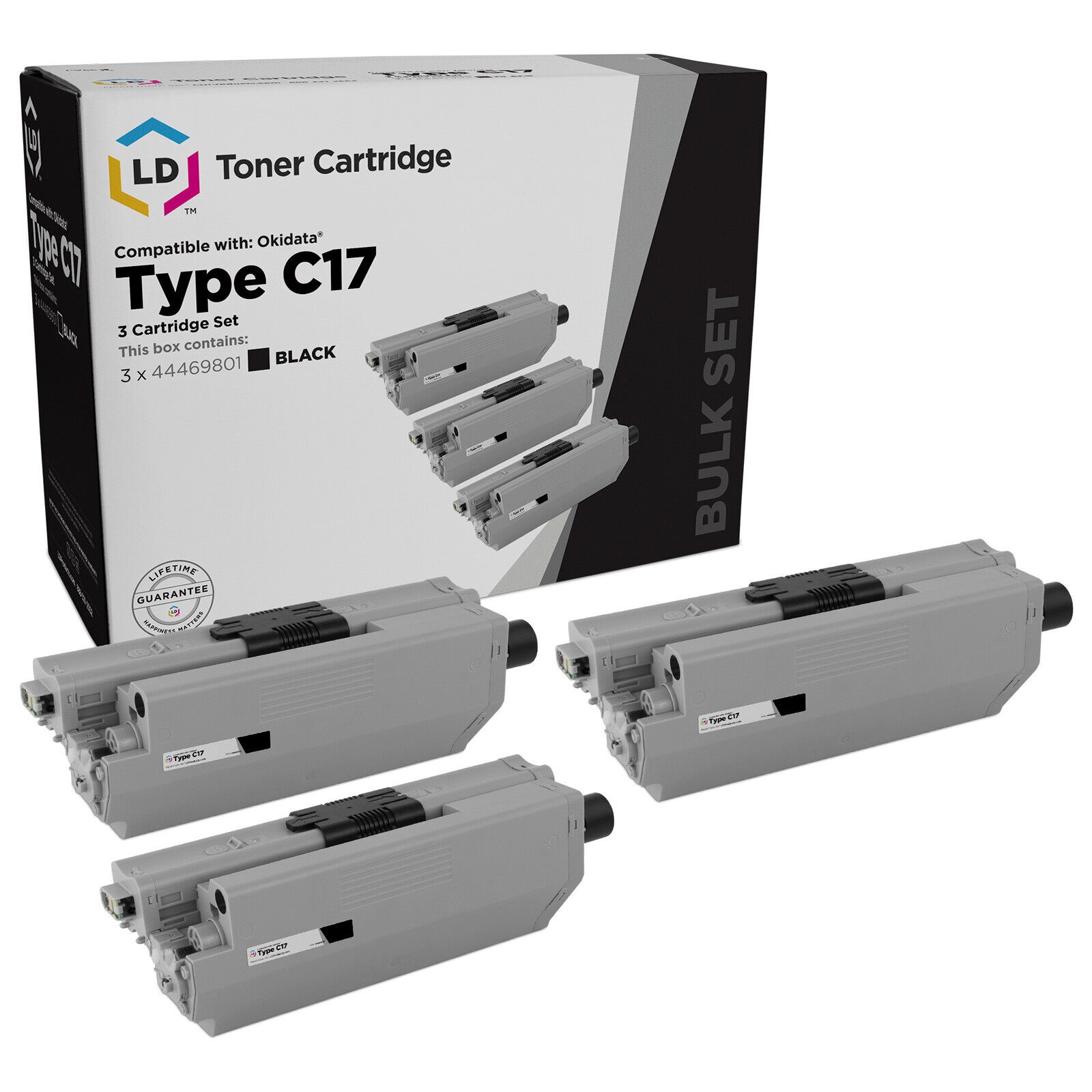 LD Compatible Okidata Type C17 / 44469801 Set of 3 Black Toner Cartridges