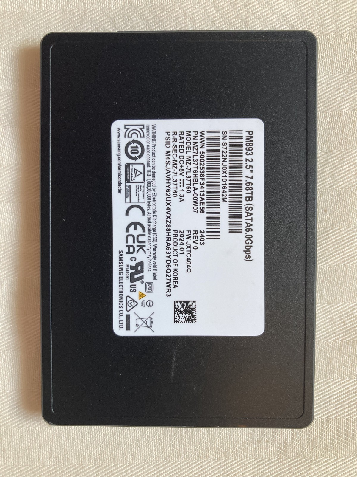Samsung PM893 7.68TB SATA 6Gb/s 2.5" 7mm Data Center SSD Enterprise New no Box