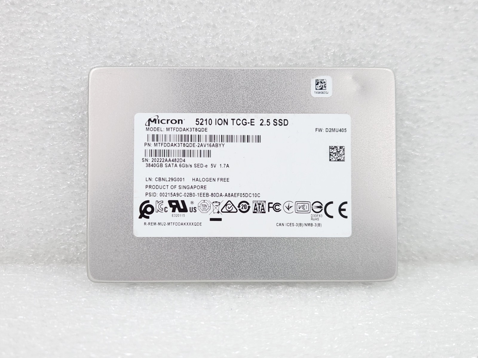 MICRON 5210 ION SATA 6 Gb/s 2.5" 3840GB SSD MTFDDAK3T8QDE Solid State Drive