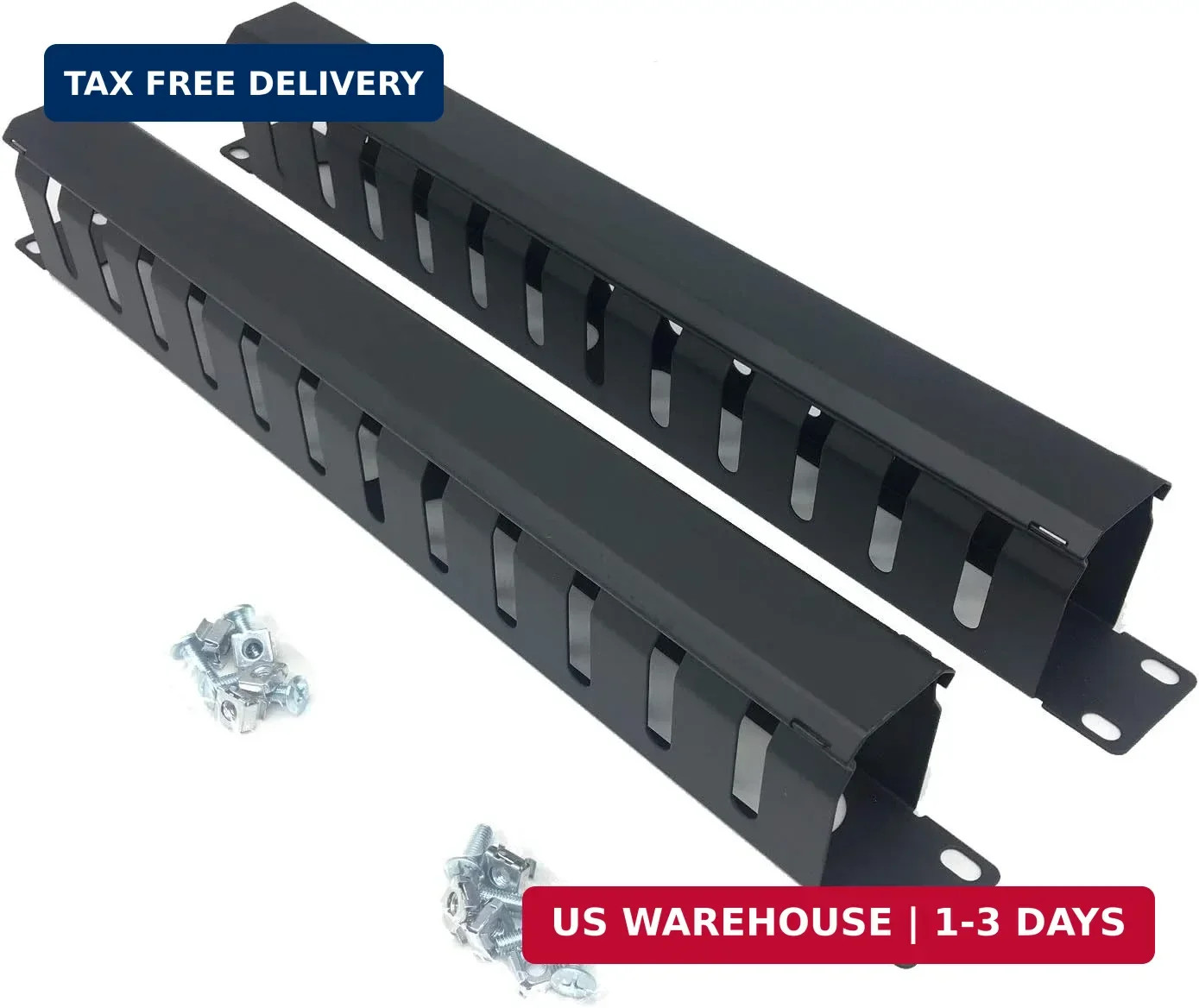 2 Pack- Metal 1U 19 Inch Cable Manager 12 Big Slots with Cover