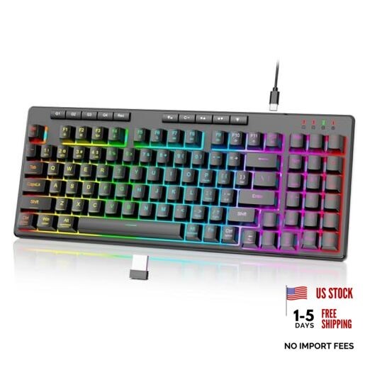 K517 Pro Wireless Gaming Keyboard, RGB Backlit, Tri-Mode BT/2.4GHz/USB Black