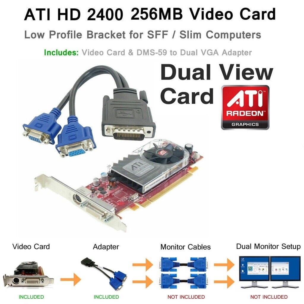ATI Radeon MT HIGH Profile Dual Monitor Video Card 256MB DDR2 PCI-E x16 VGA HD