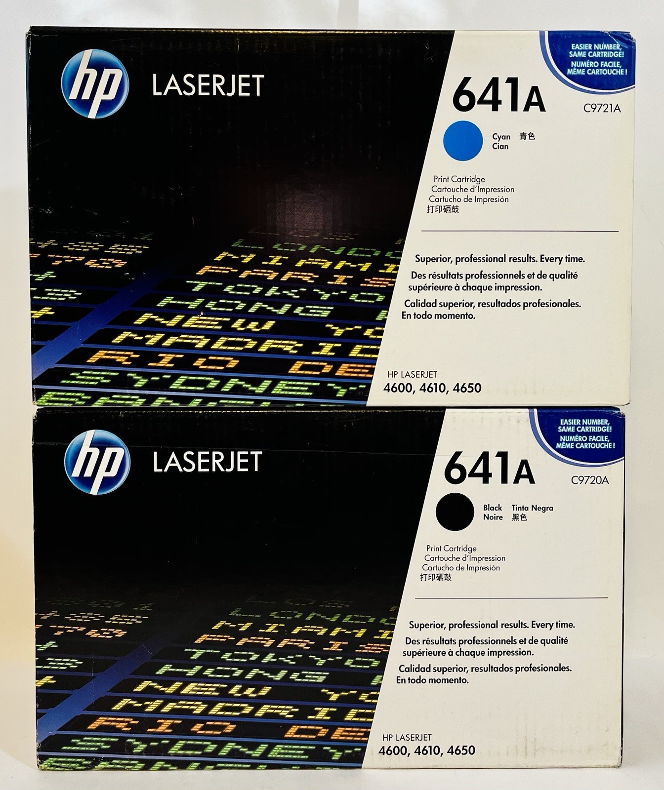 GENUINE HP 641A Black + Cyan LaserJet Pro Printer Toner Cartridge C9721A C9720A