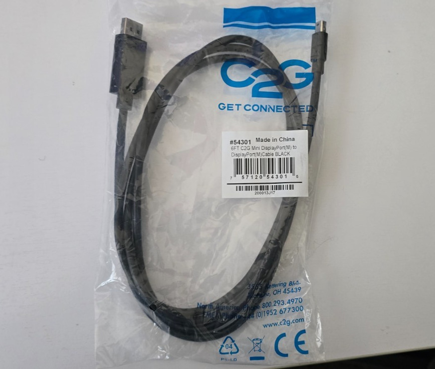 C2G 54301 Mini DisplayPort to DisplayPort Cable 6ft 4K mDP to DP Thunderbolt 1/2