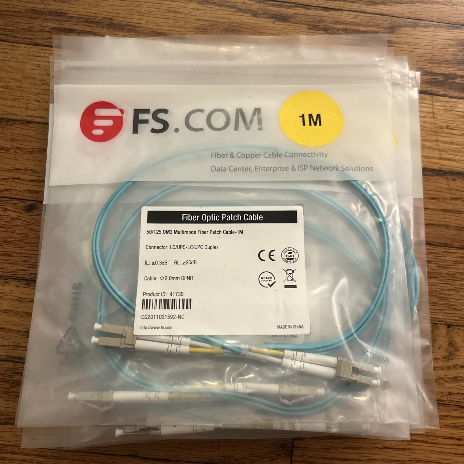 QTY 10 of FS.com OM3 50/125 Multimode Fiber Patch Cable - 1M Length - New