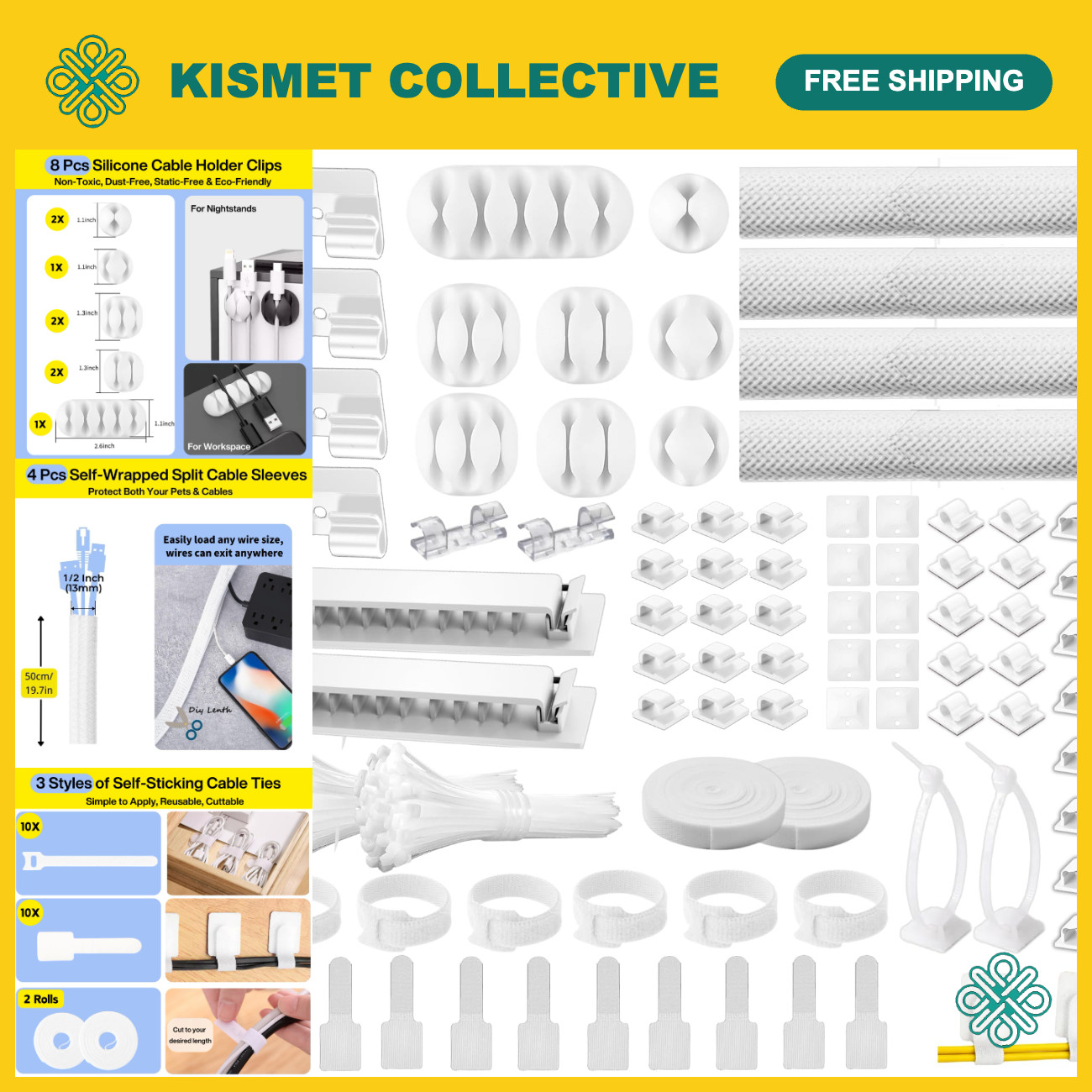 313Pcs Cable Management Kit - Reusable Cord Organizer for Desk & Home Office, Wh
