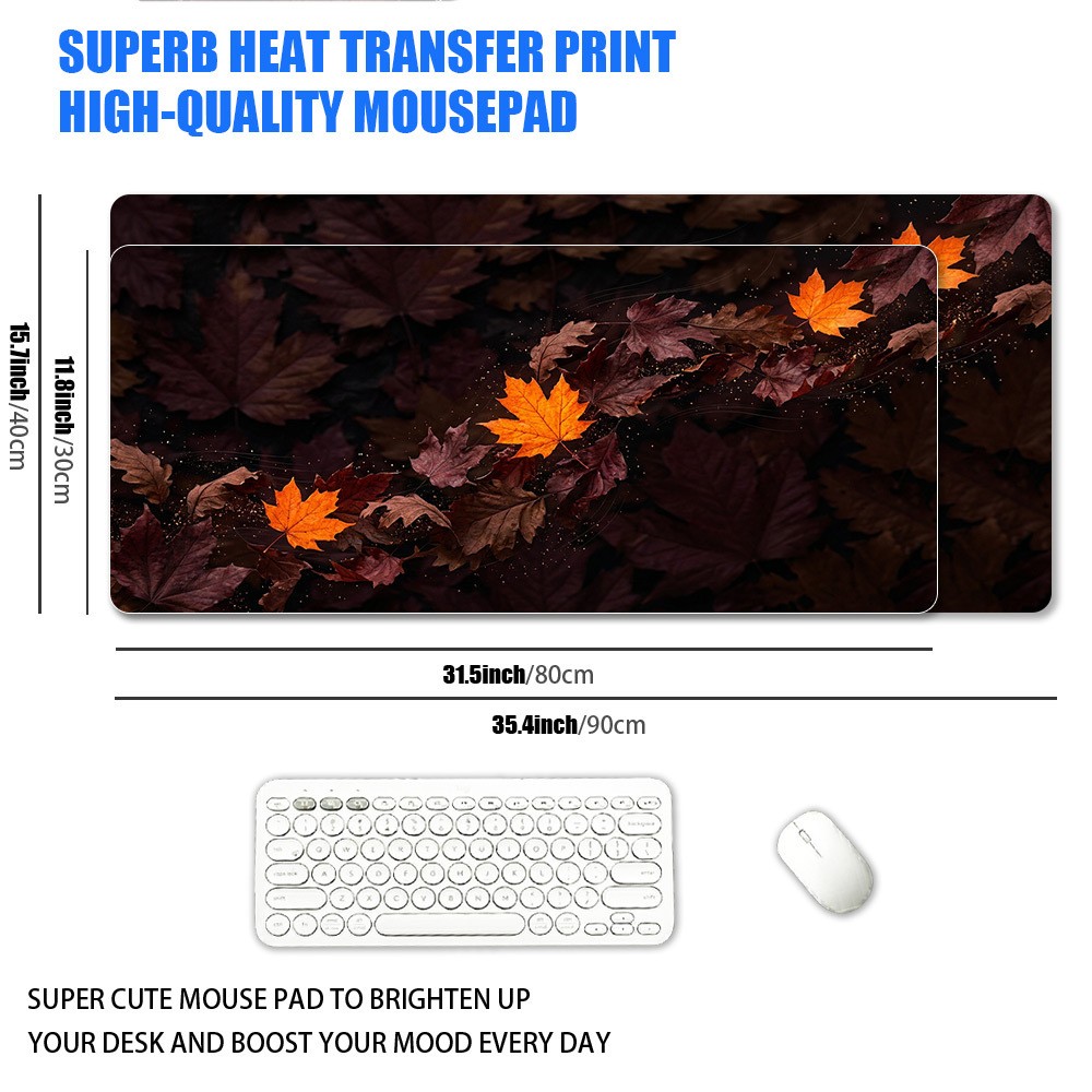 1 XXL Large Mouse Pad Featuring a Dark-toned Autumn Scene with Falling Orange-