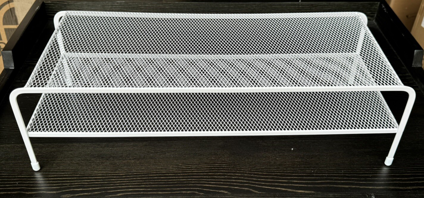 New 2 Tier White Metal Mesh Computer Monitor Riser/Stand- 19"W x 8"D x 6" H