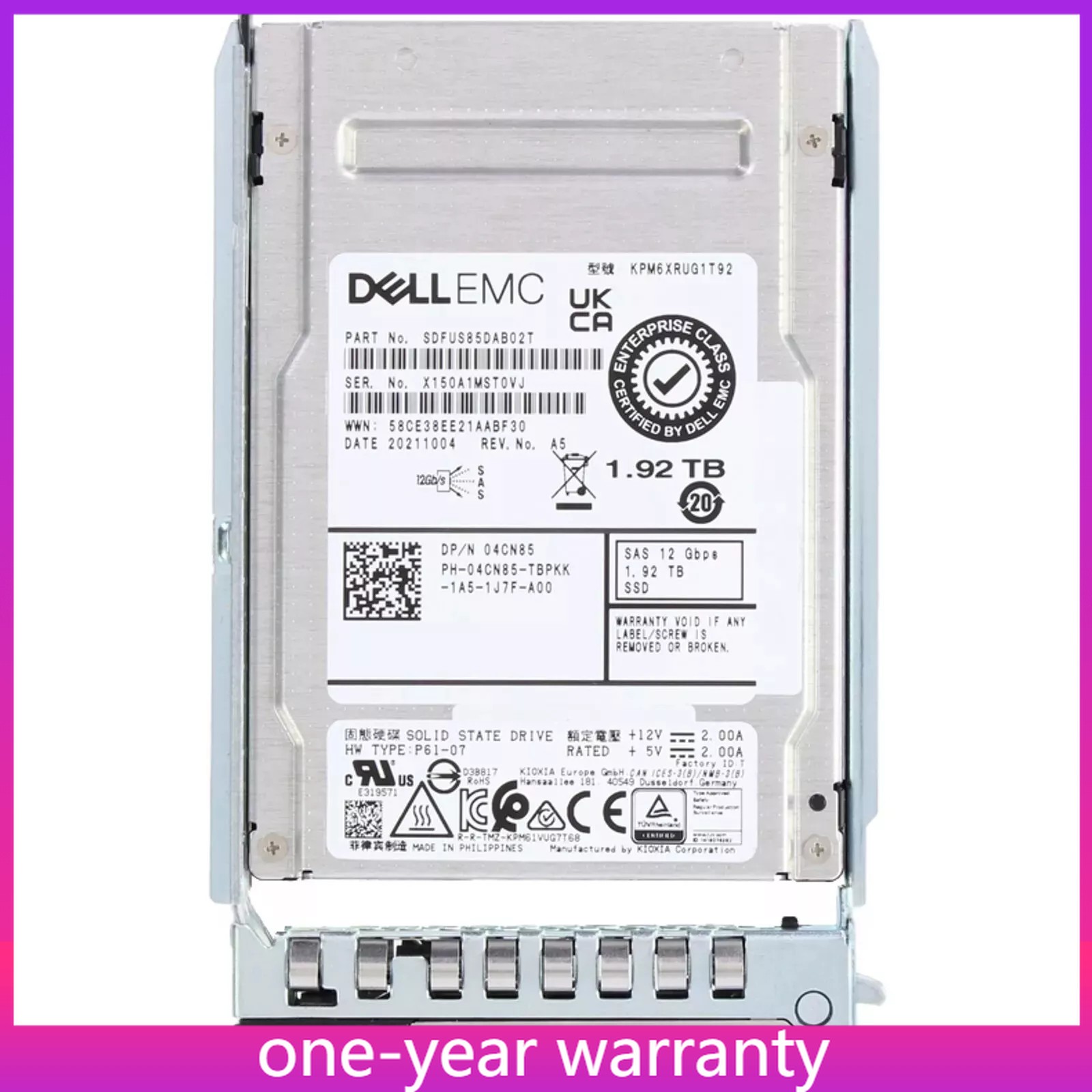 Dell 4CN85 04CN85 1.92TB 12Gbps SAS RI TLC 2.5'' KPM6XRUG1T92 SSD 14/15/16G KIT