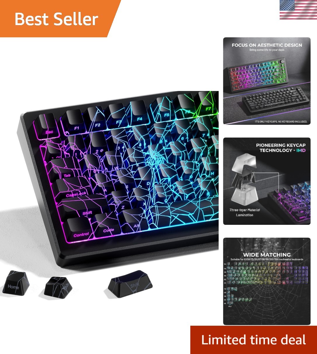 Black Spider Web Shine-Through Keycap Set - Perfect Gift for Gaming Enthusiasts