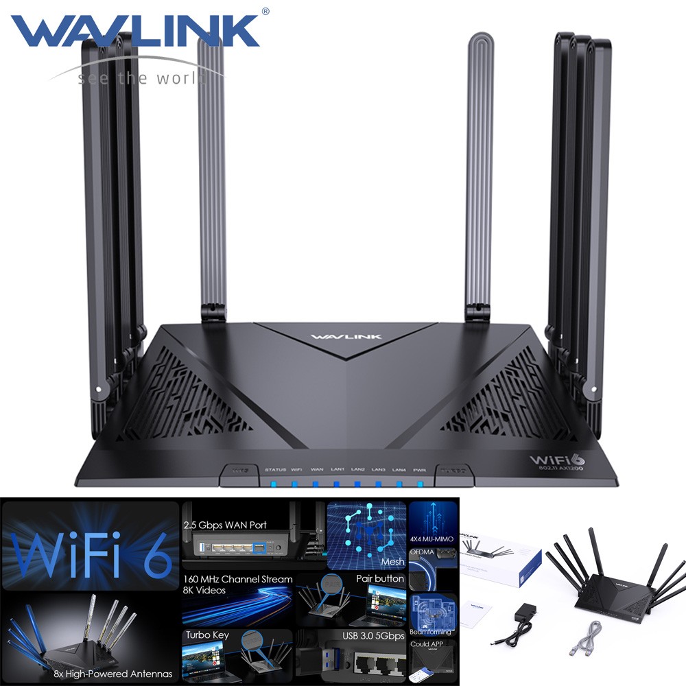 WAVLINK AX6000 WiFi 6 Router High Speed Gigabit Router 2.5G Ethernet OpenVPN