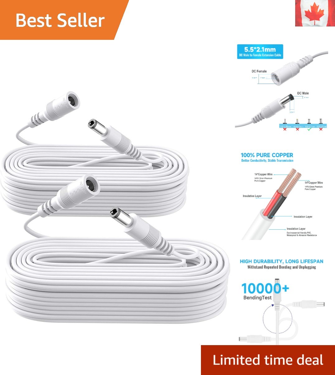 Durable 33ft DC Power Extension Cable - Expands Up to 66ft for Optimal Use