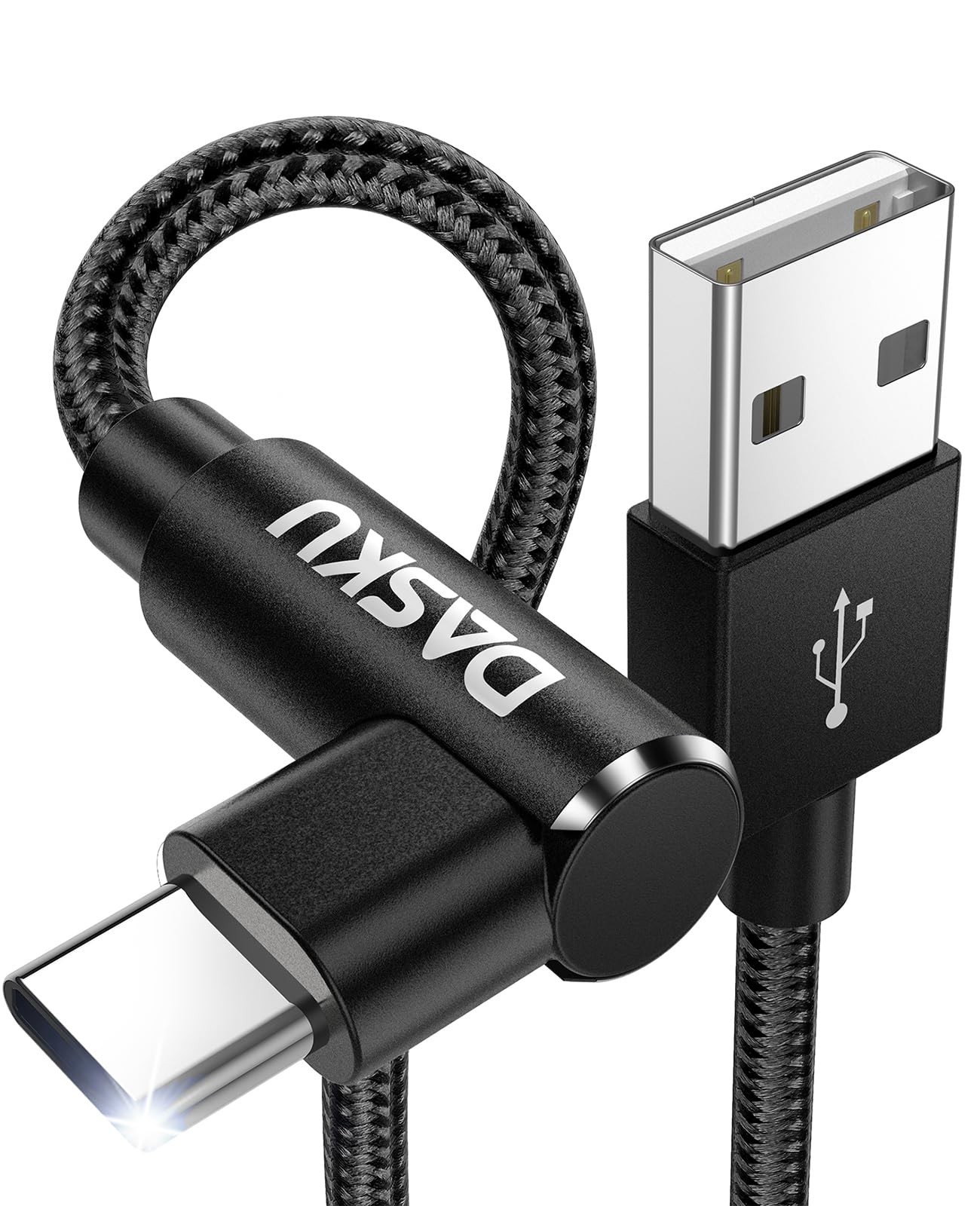 2x 10ft USB to USB C Cable 90 Degree Right Angle Fast Charge Cord Black