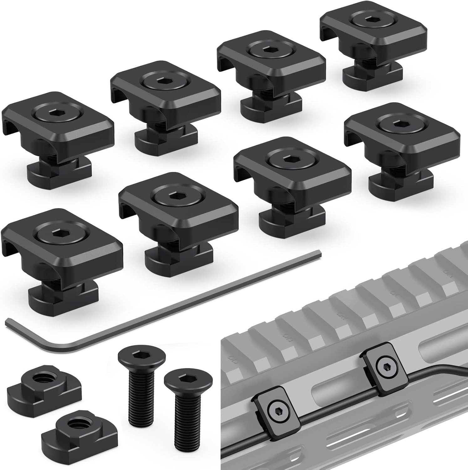 M-LOK Cable Guides for Flashlight Laser Wire Management Clips - 8 Pack Black