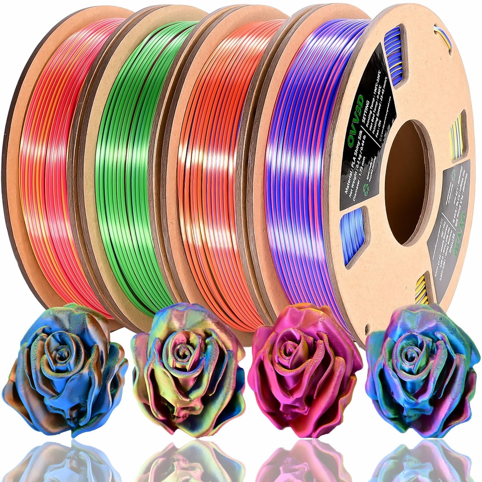 PLA Filament 1.75mm, Tri-Colors 3D Printer Filament, Rainbow PLA Filament Bun...