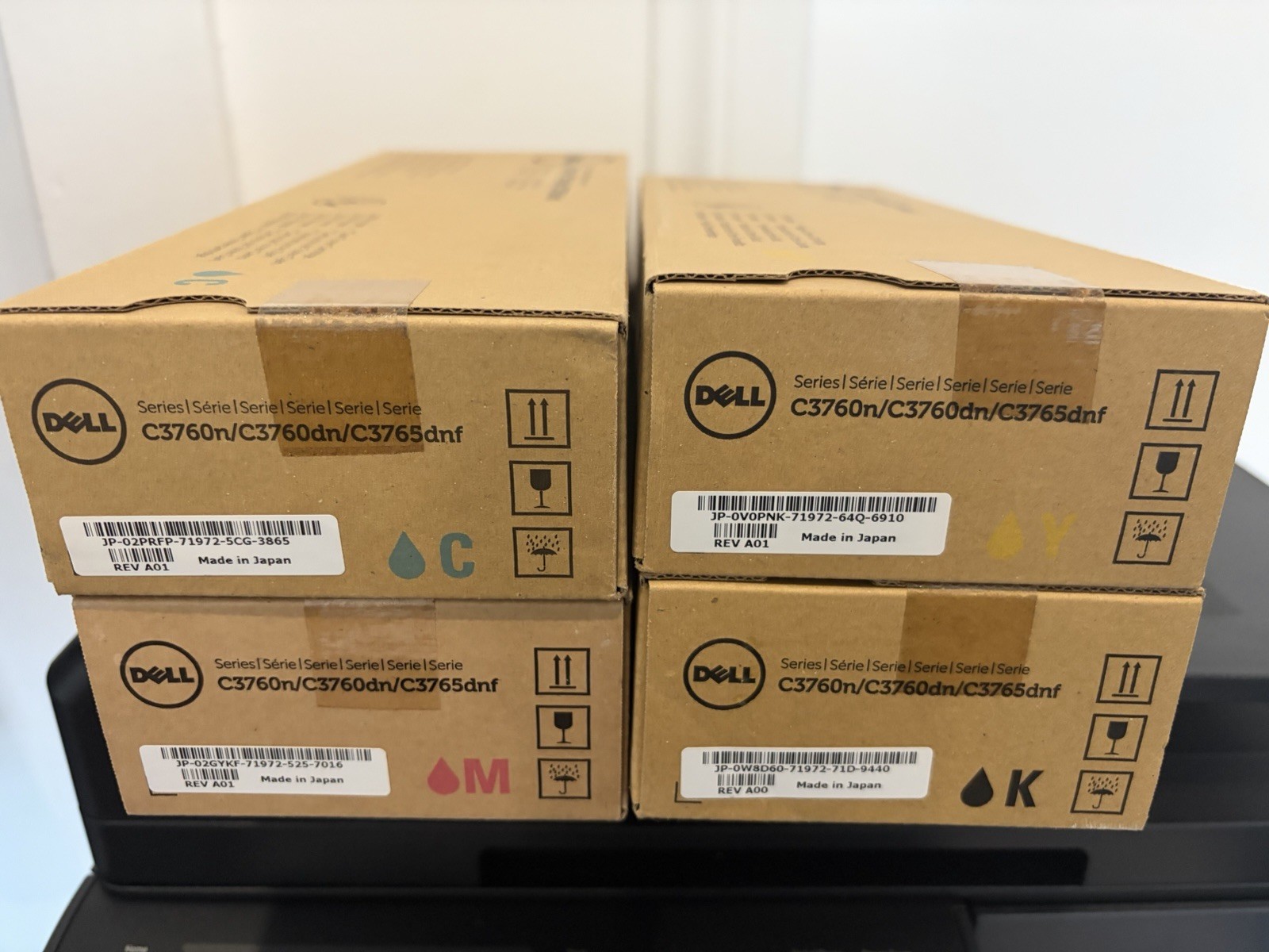 Dell C3760n C3760dn C3765dnf Genuine Toner Set CMYK Black, Cyan, Magenta, Yellow