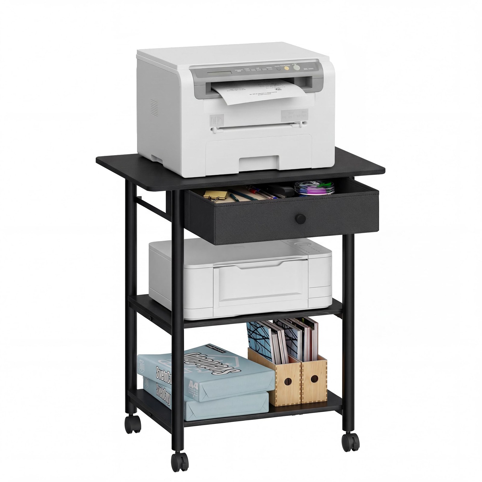 3-Tier Printer Stand with Locking Wheels, Under Desk Printer Table