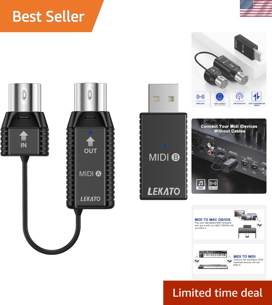 Rechargeable Wireless MIDI Adapter - Easy Setup for Digital Keyboards and Macs