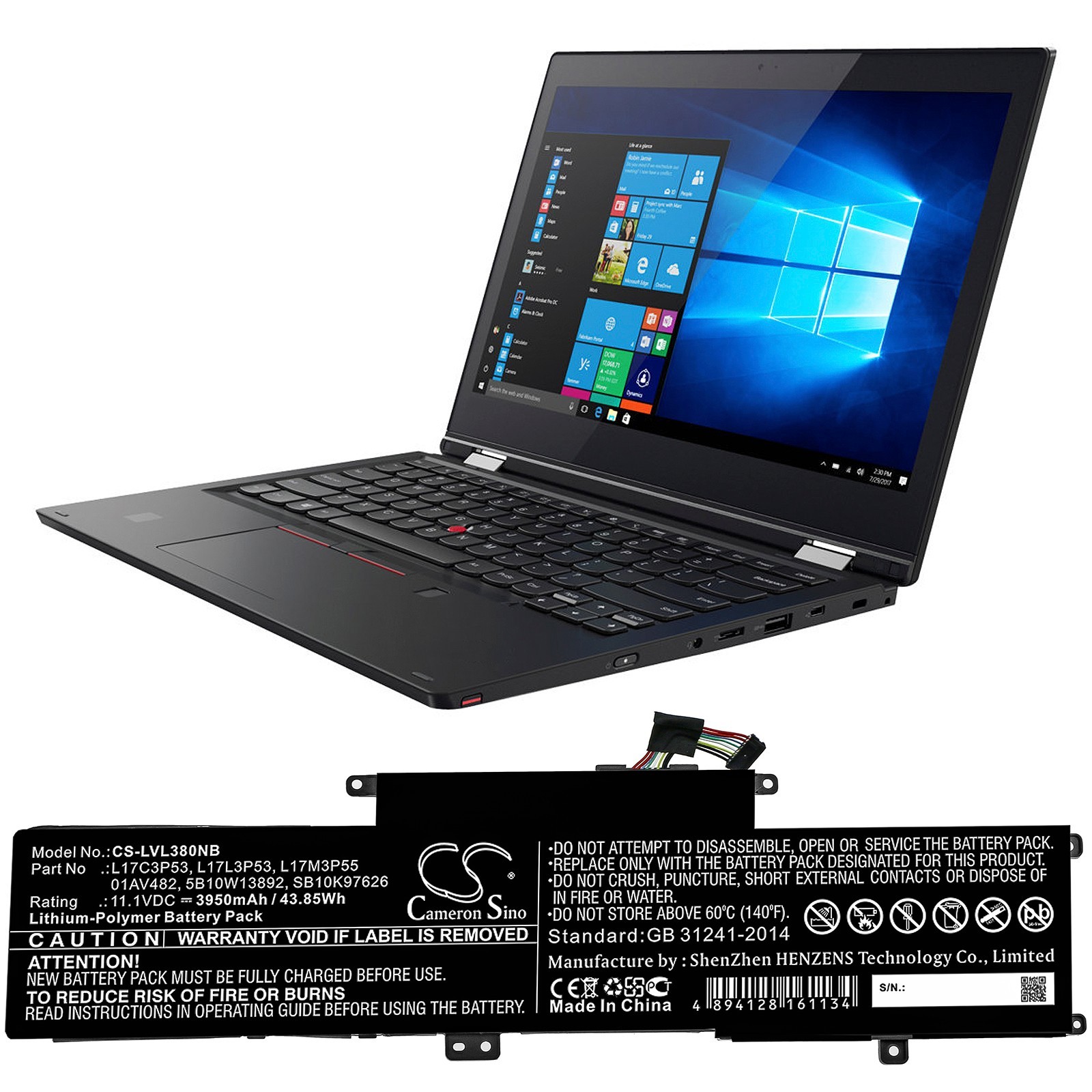 BATTERIE 3950mAh Li-Po L17M3P55 L17C3P53 For Lenovo ThinkPad L380 L390 S2 Yoga