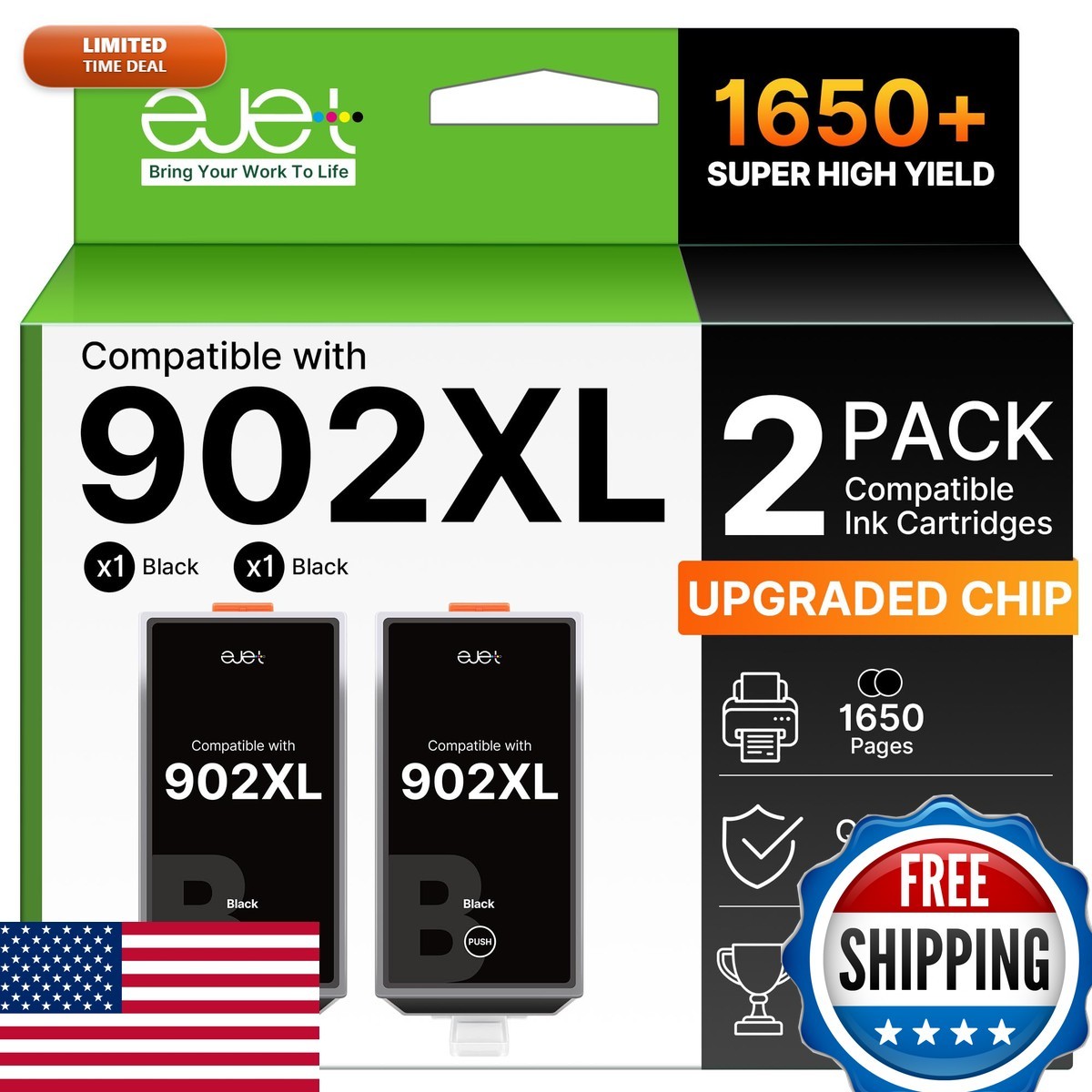 ejet 902XL Ink Cartridges 2 Pack Black for HP Officejet Pro 6978 6968 6970 6958