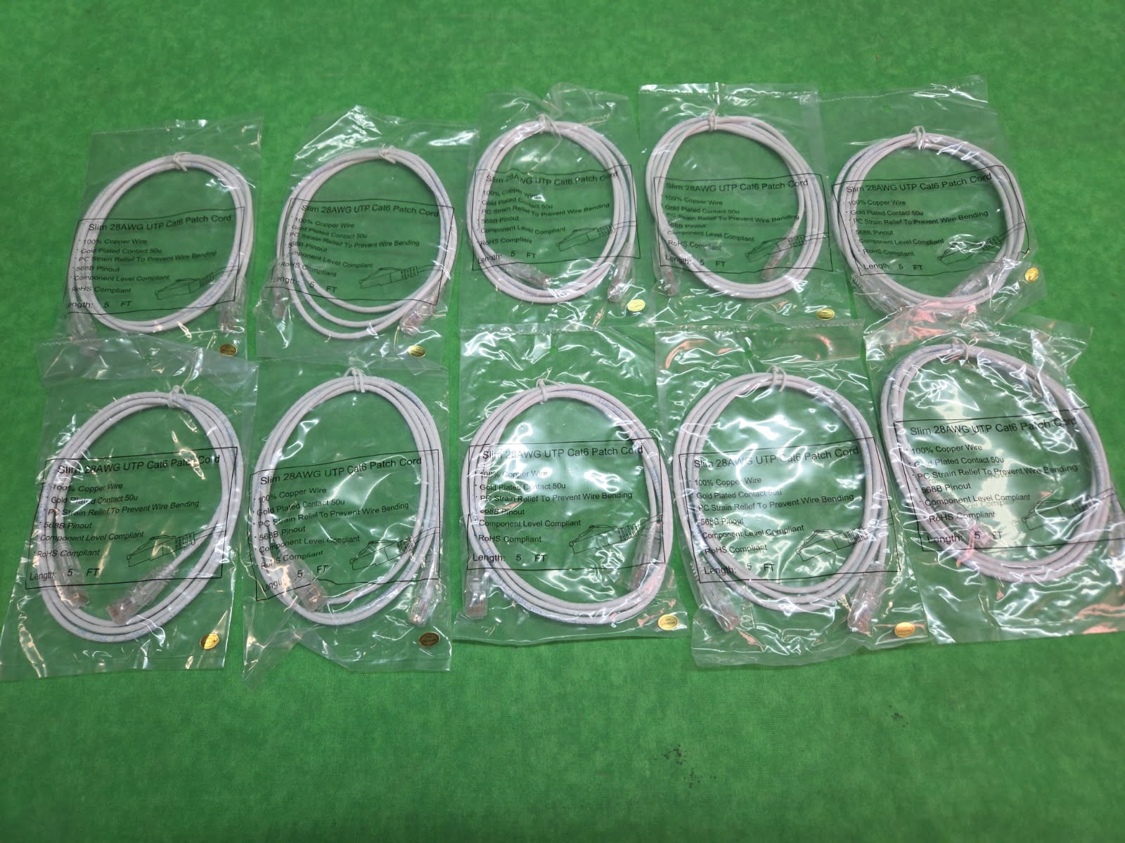 Ultra Slim CAT 6 UTP White Patch Cable 28AWG RJ45 Network 5 feet NEW LOT 10 PCS