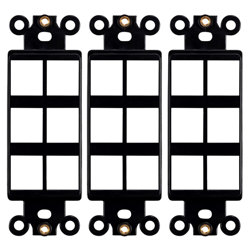3 Pcs 6 Port Hole Keystone Jack Insert Decora Wall Plate Faceplate 1-Gang Black